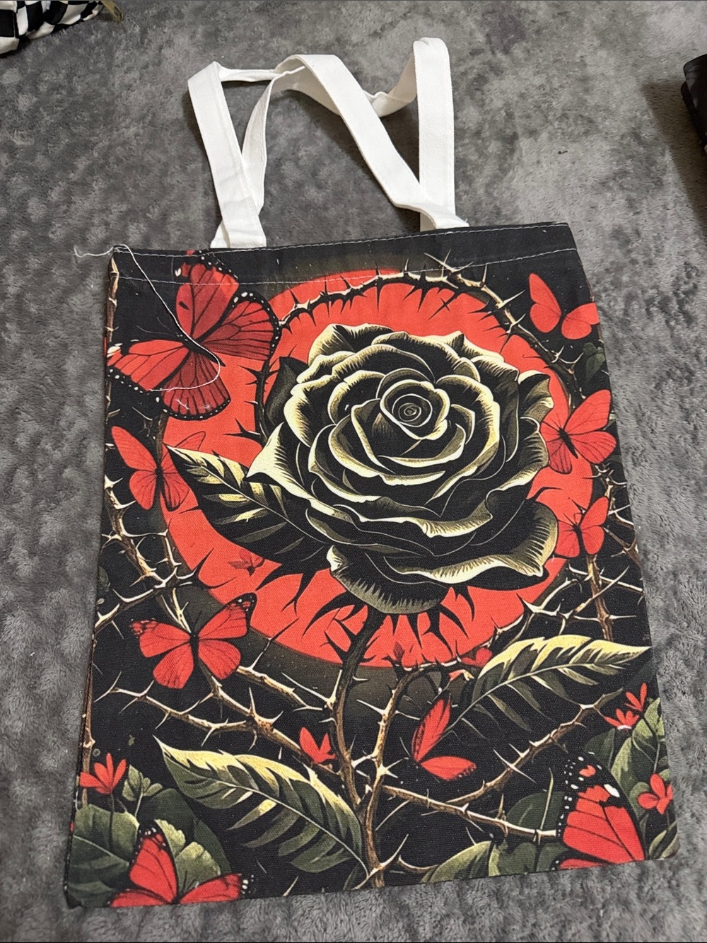 Black Rose & Red Butterfly Tote Bag